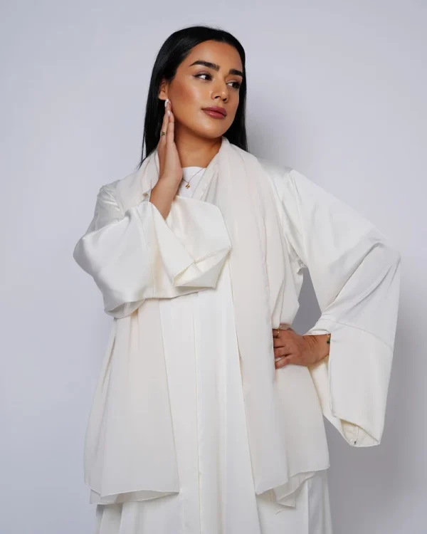 Premium silk vanilla abaya with a matching sheila