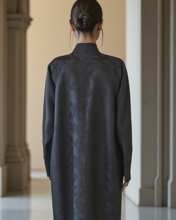 Premium nada fabric abaya with jacqard fabric at the back and sleeves