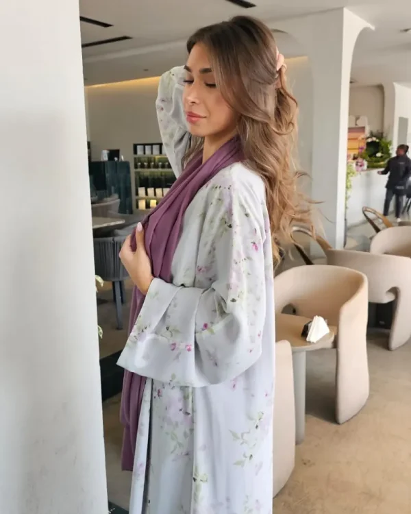 Noor print Abayas Made In UAE in Premium chiffon fabrics with a matching chiffon Sheila