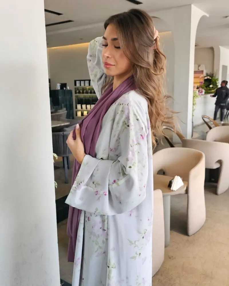 Noor print Abayas Made In UAE in Premium chiffon fabrics with a matching chiffon Sheila