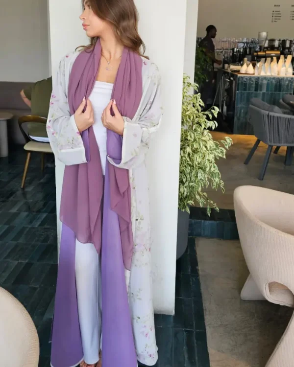 Noor Prints Abayas Made In UAE in Chiffon with a matching chiffon Sheila