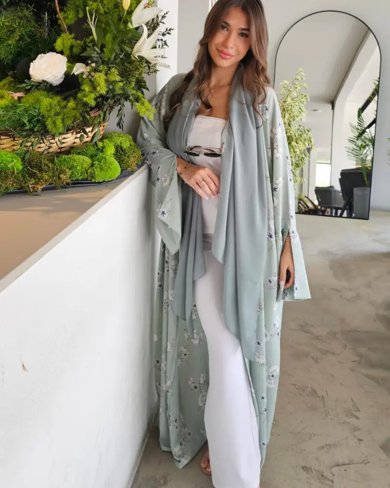 Noor Prints Abayas Made In UAE in Chiffon with a matching chiffon Sheila