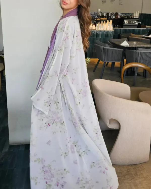 Noor print Abayas Made In UAE in Premium chiffon fabrics with a matching chiffon Sheila