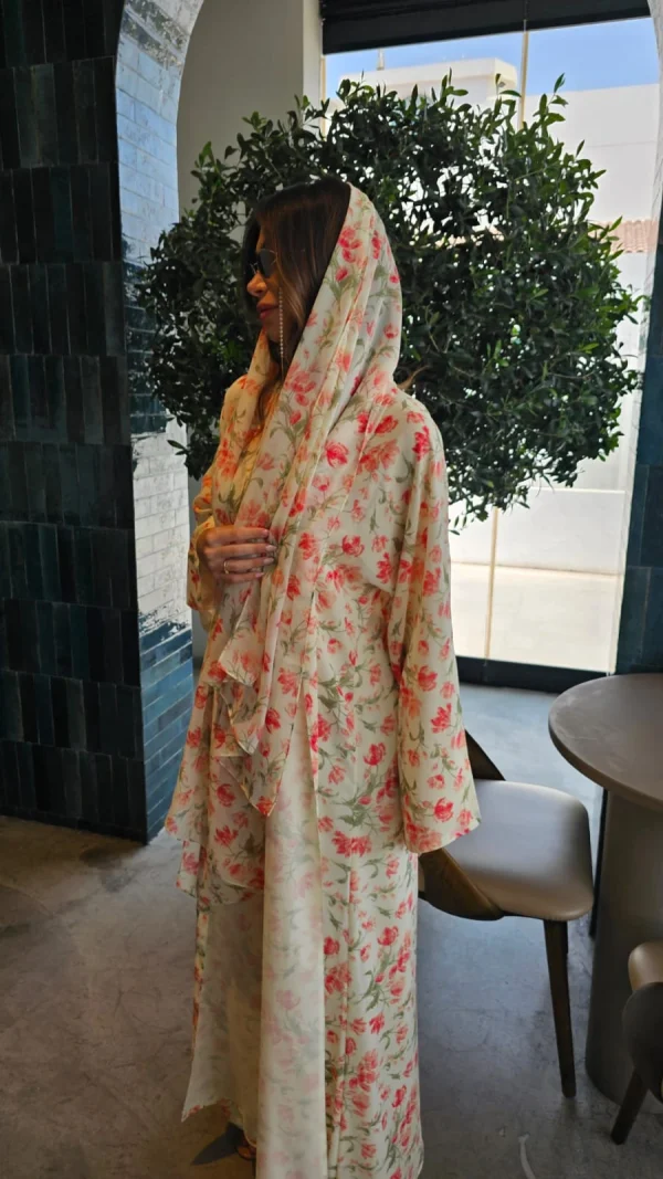 Noor print Abayas Made In UAE in Premium chiffon fabrics with a matching printed Sheila